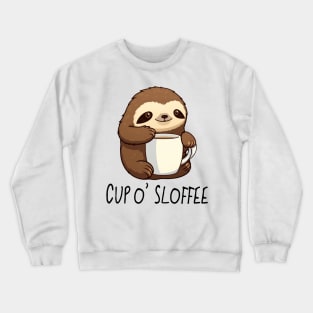 Cute Funny "Cup o' Sloffee" Sloth Drawing Crewneck Sweatshirt